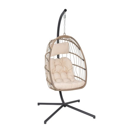 Flash Furniture Natural Hanging Egg Chair with Cushions and Stand SDA-AD608001-NAT-GG